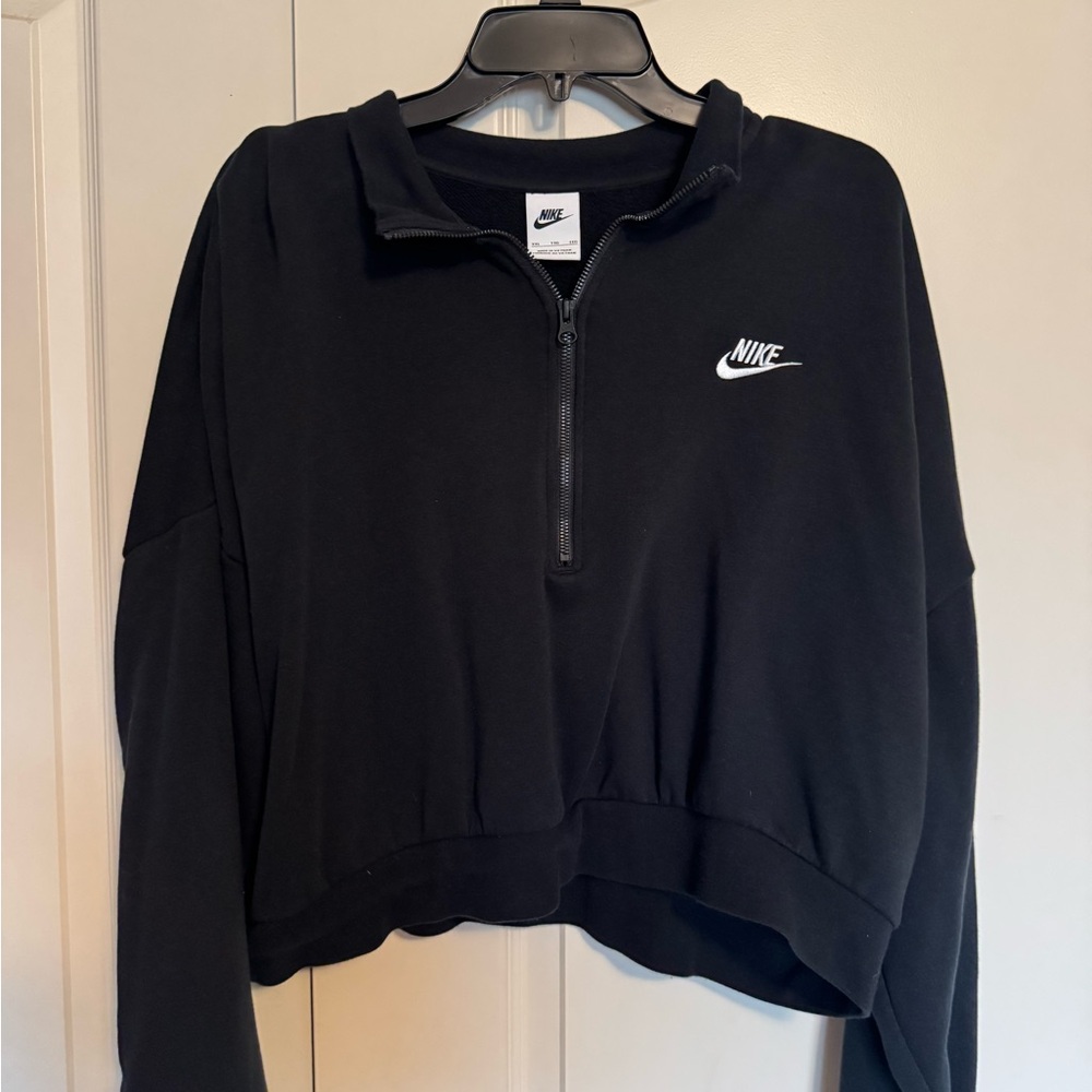 Nike Black Cropped Hoodie with Polo Collar